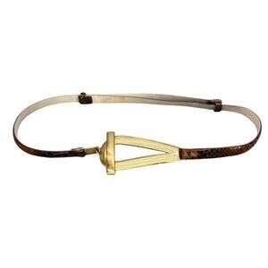 Another Line Snake Print Leather Gold Hook Loop Adjustable Belt Women M/L